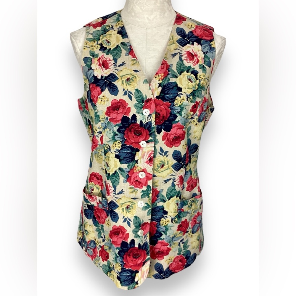 Vintage Brooks Brothers Floral Linen Blazer Vest Set 2 Piece Matching - Picture 2 of 10